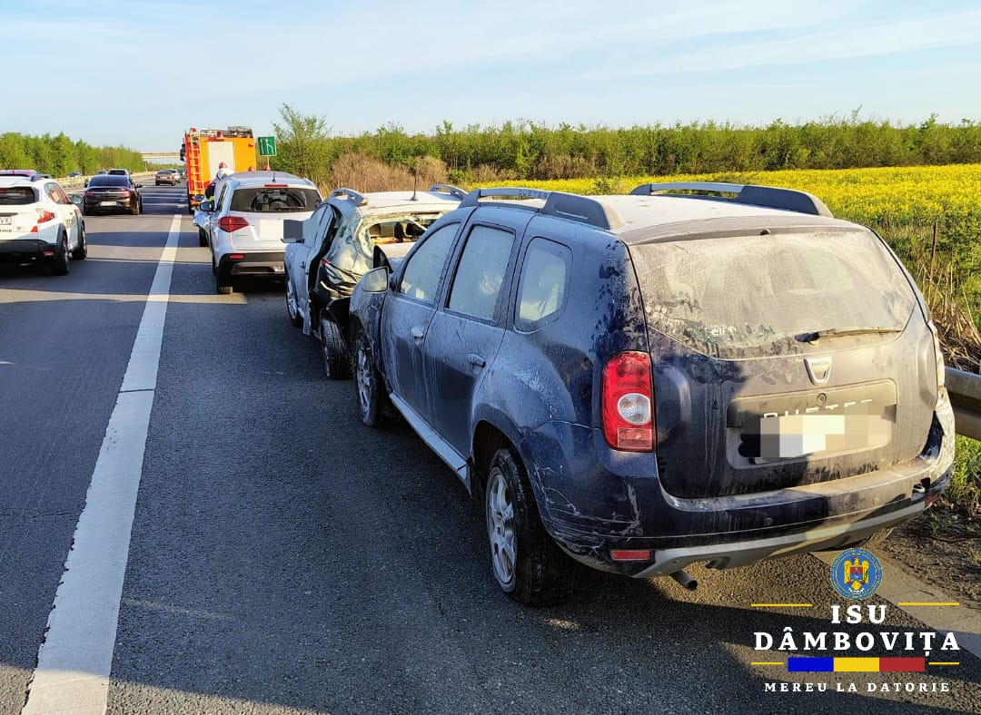 ACCIDENT în lanț pe A1 (București-Pitești). Opt persoane au primit îngrijiri medicale