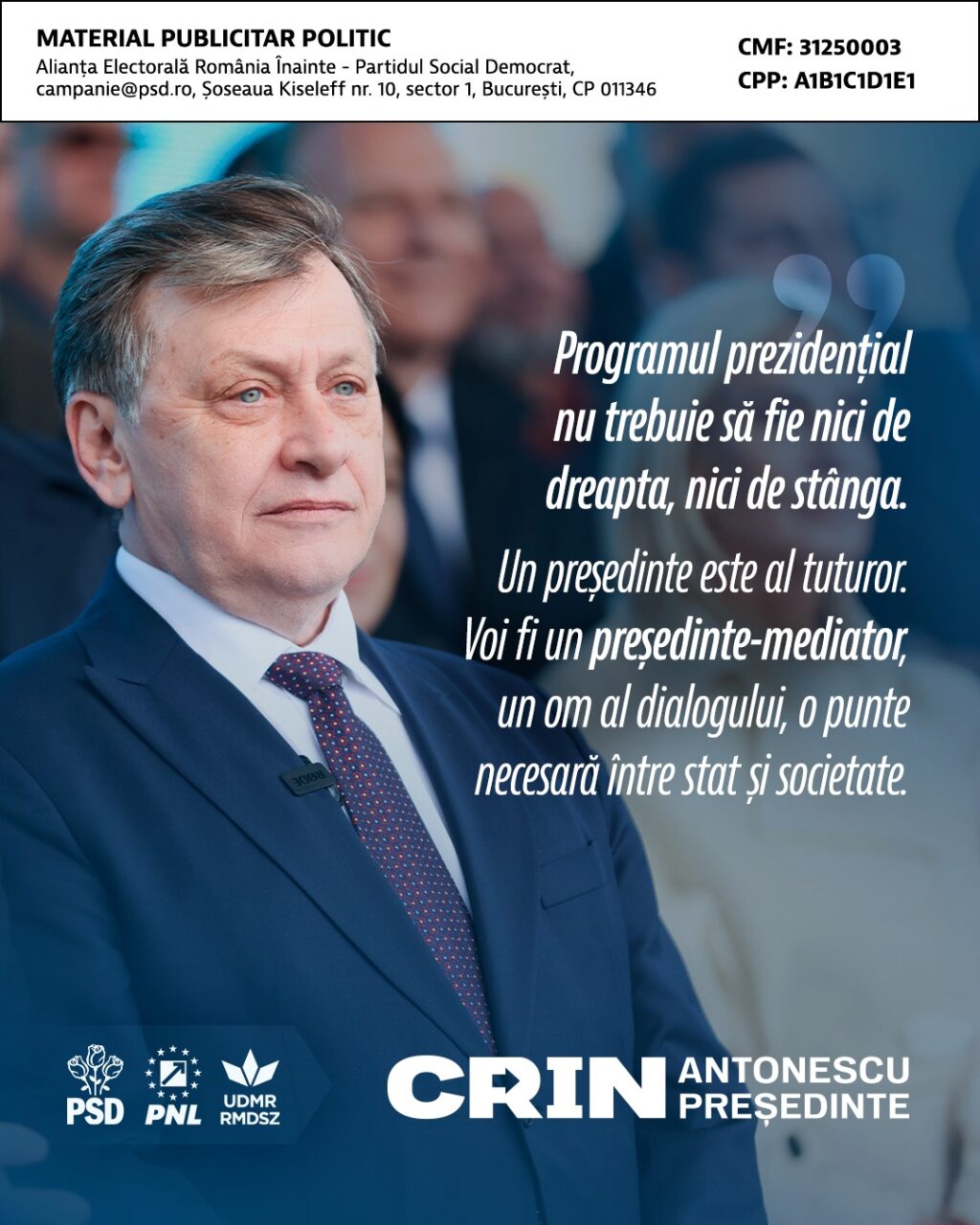Crin Antonescu: „Voi fi un președinte-mediator, un OM al dialogului, o punte necesară între stat și societate”