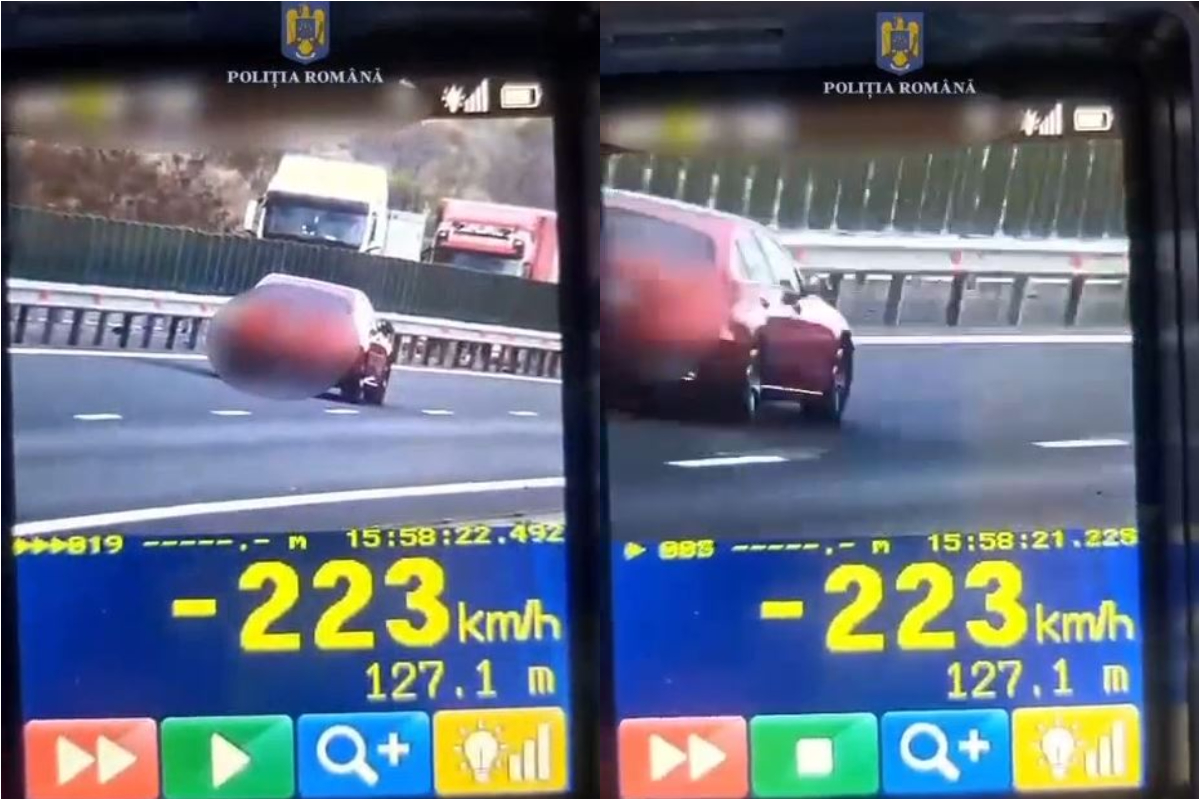 Cum a fost sancționat un șofer care a rulat cu 223 km/h pe Autostrada A1. Polițiștii trag un semnal de alarmă!