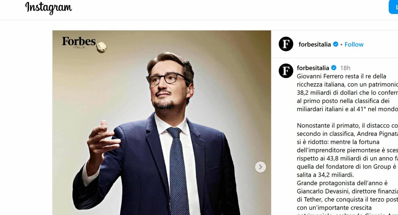 „Mister Nutella”, proprietarul gigantului Ferrero, rămâne cel mai bogat italian. Pe ce loc se află Piero Ferrari, sau Giorgio Armani