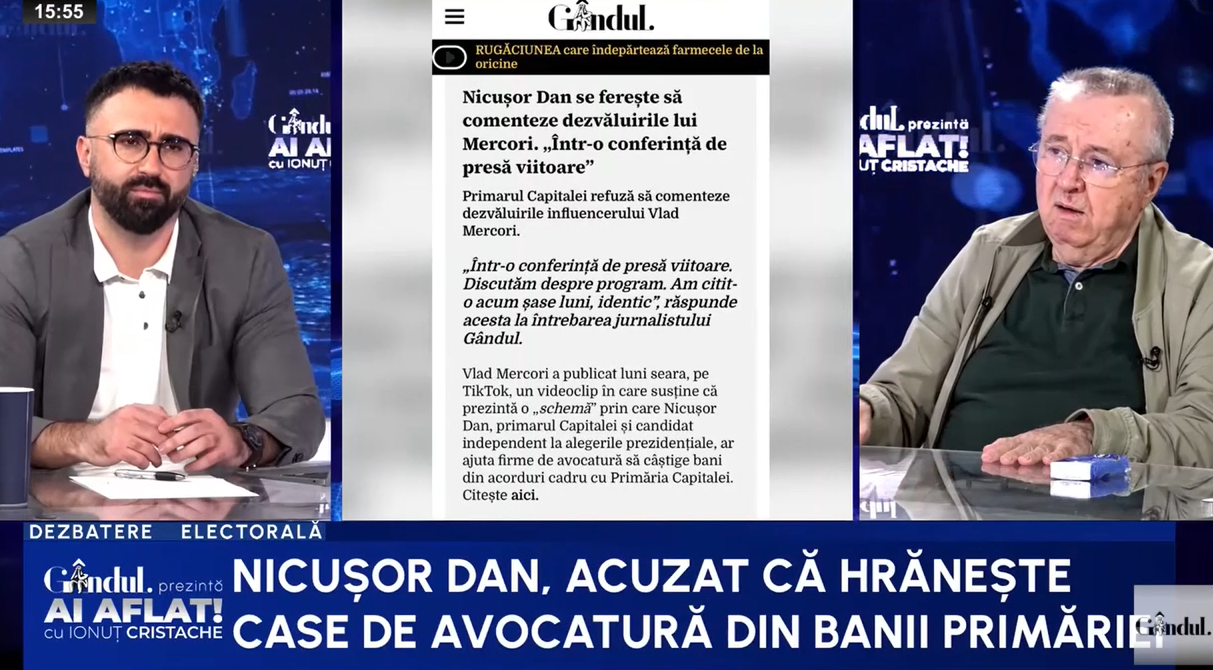 Ion Cristoiu: „Nicușor Dan are o problemă în raport cu Lasconi, marea problemă este cine intră în turul II dintre ei doi”