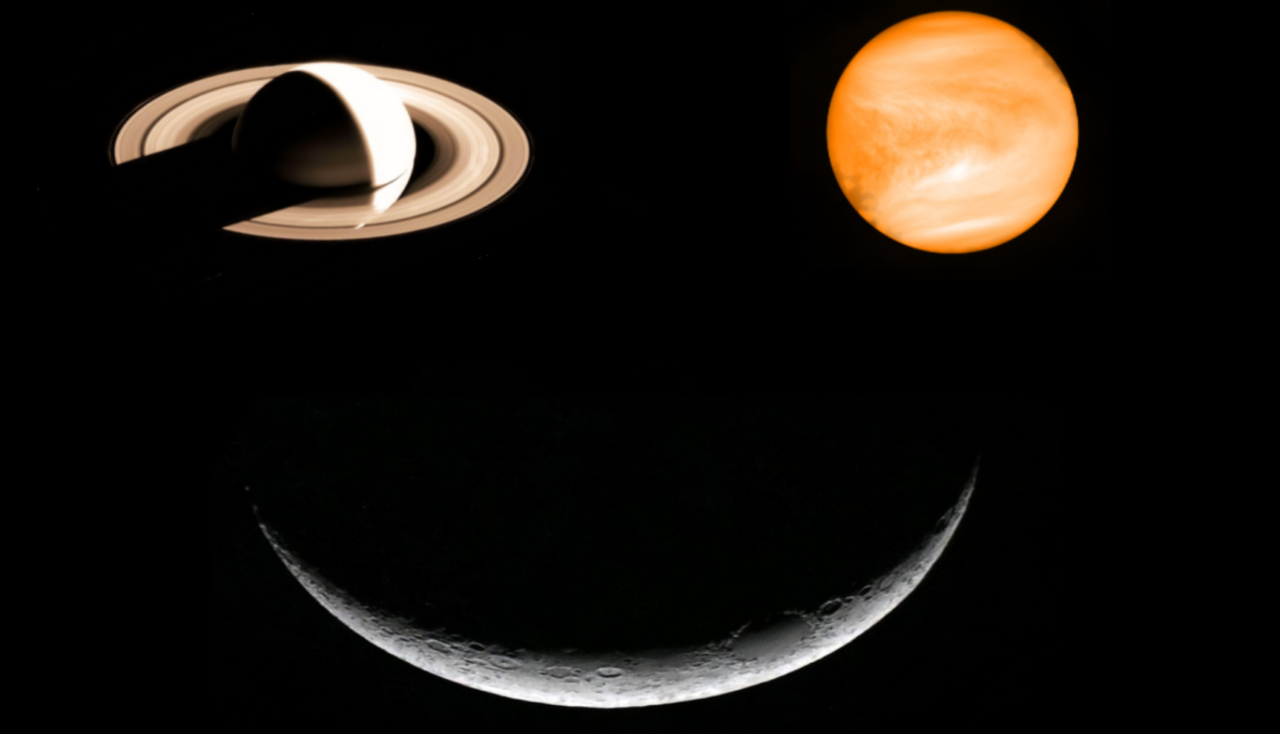 Pe 25 aprilie 2025, cerul nopții le va „ZÂMBI” pământenilor înainte de răsărit: Luna, Venus și Saturn, aliniate pe cer într-o conjuncție triplă