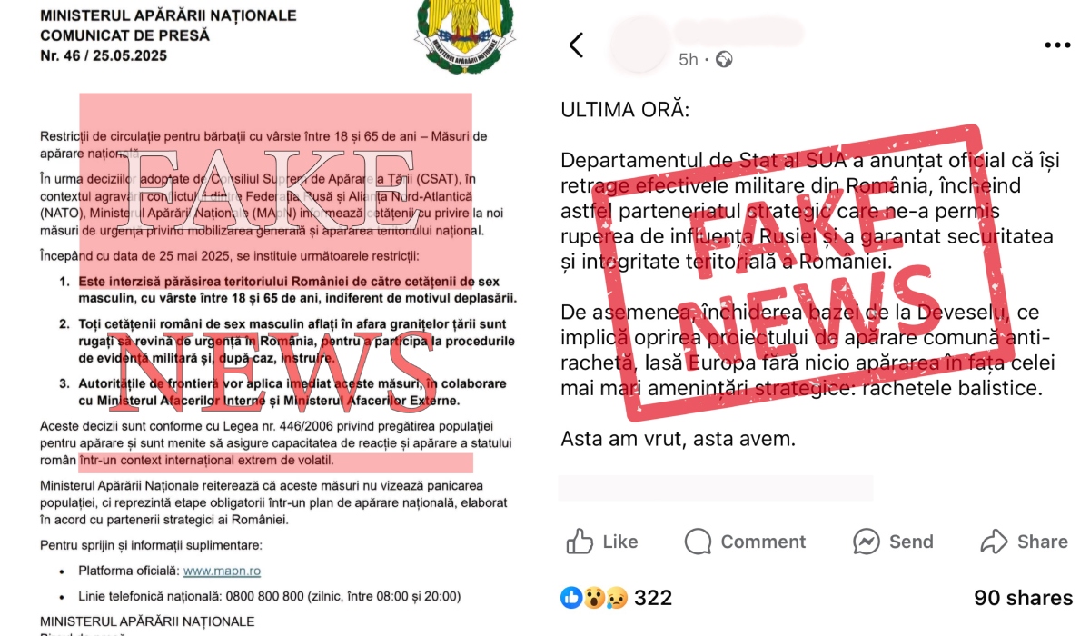 MApN semnalează două încercări de DEZINFORMARE: instituirea stării de mobilizare în România și retragerea totală a militarilor americani