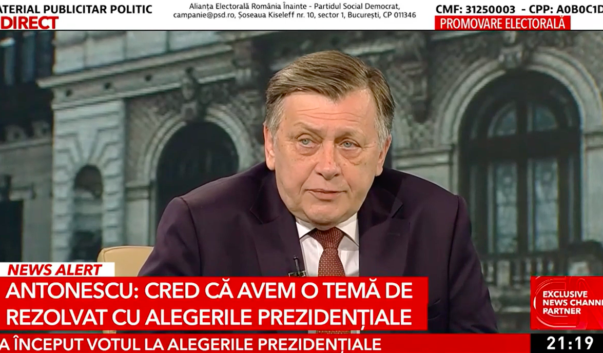 Crin Antonescu: „Mi-e teamă ca aceste alegeri să nu eșueze prin alegerea unui candidat care nu garantează direcția occidentală a României”