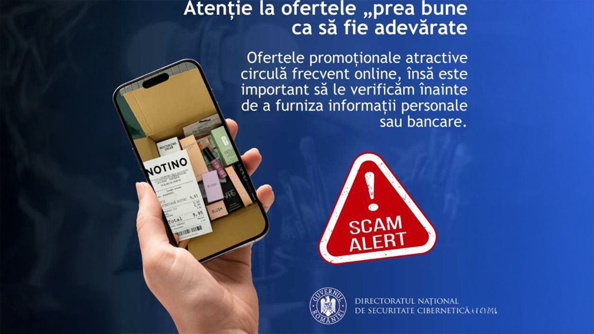 DNSC: „Atenție la ofertele prea bune ca să fie adevărate!”. O tentativă de fraudă în numele brandului Notino este în desfășurare