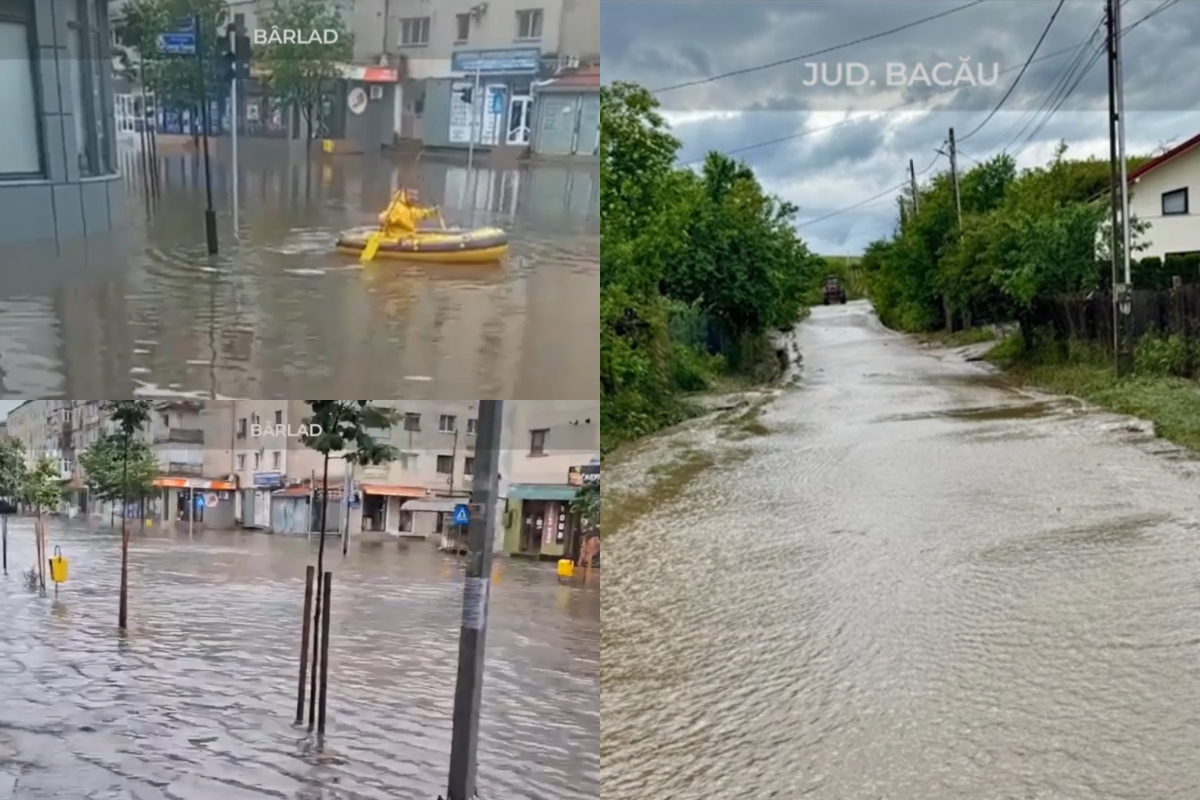 Furtuna a făcut ravagii în Moldova. Localnicii din Bârlad au ieșit cu barca pe străzile inundate: „Acum avem valuri”