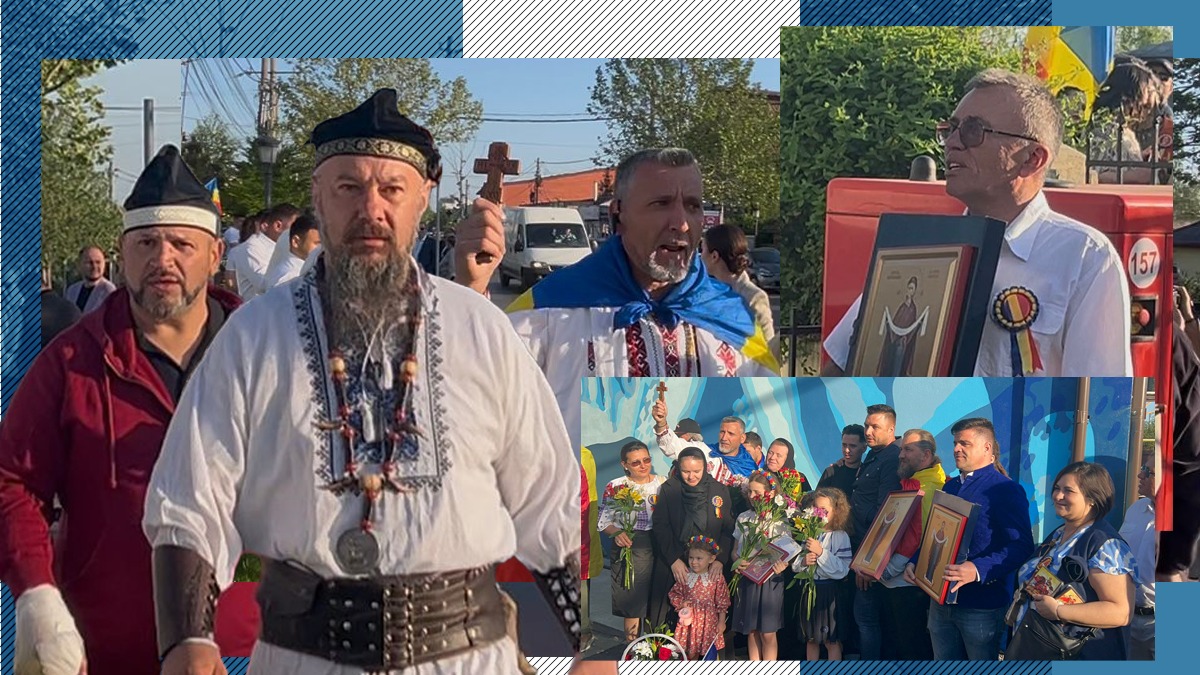George Simion și Călin Georgescu, așteptați de zeci de oameni la secția de vot. Simpatizanții au adus steaguri, cruci și icoane