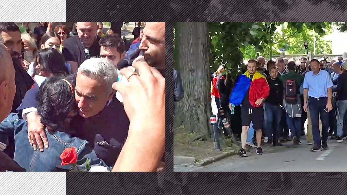 Călin Georgescu, la sediul IPJ Ilfov, înainte de VOTUL de duminică. Fostul prezidențiabil, întâmpinat de susținători cu urale, muzică și flori