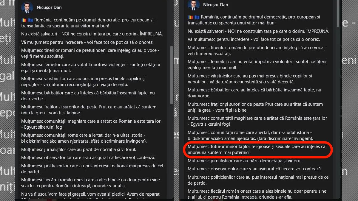 GAFĂ de comunicare a lui Nicușor Dan. Mulțumirile pentru minoritățile sexuale și religioase, șterse și apoi adăugate din nou: „Penibile”