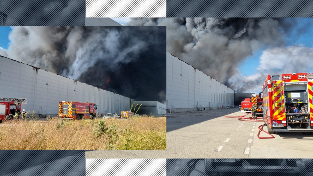 Incediu pe A1. CTPark Bucharest West, mistuit de flăcări. Nu există victime