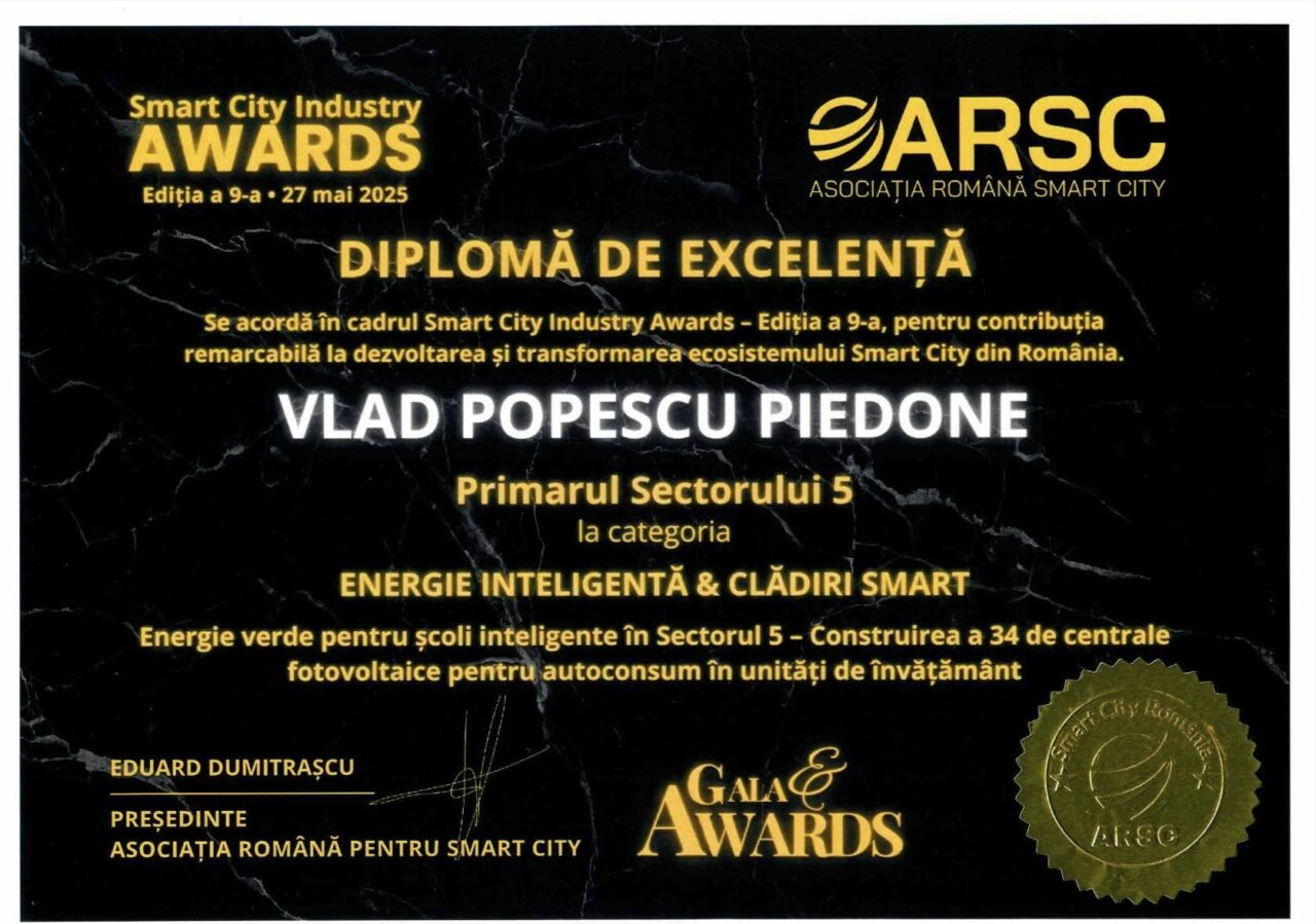 (P) Primăria Sectorului 5, premiată la Gala Smart City Industry Awards 2025