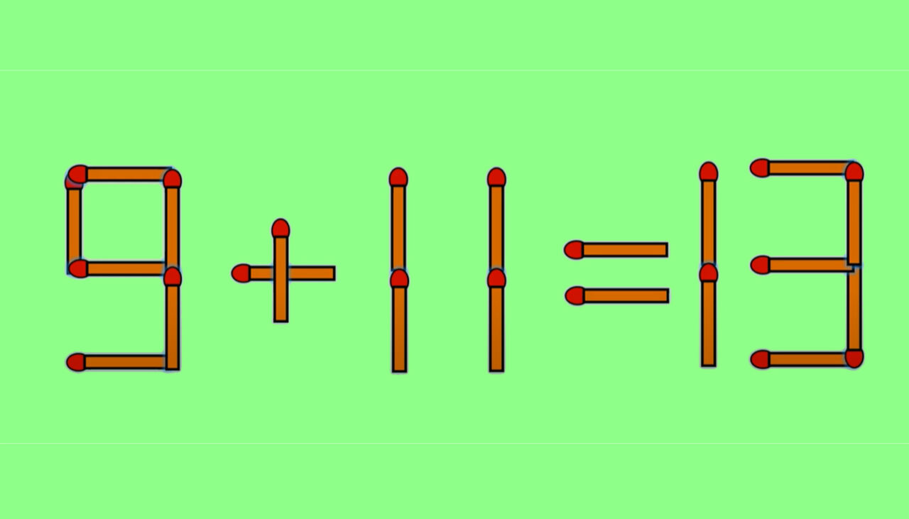 TEST IQ | Mutați un singur băț, pentru a transforma 9+11=13 într-o egalitate corectă