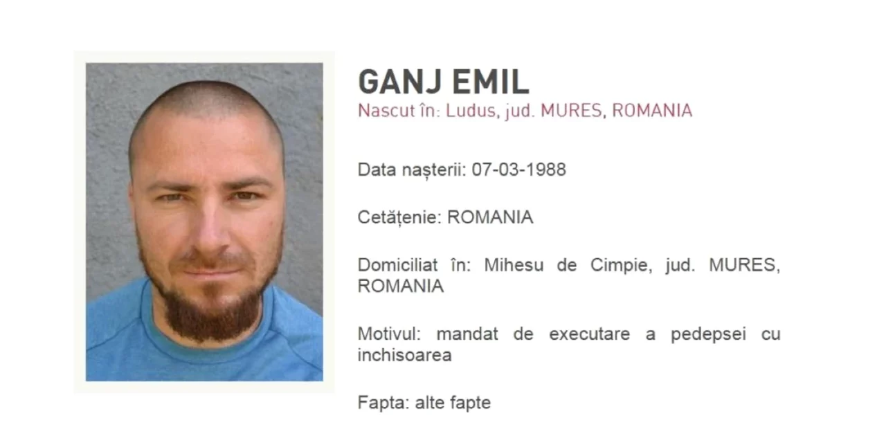 Emil Gânj, criminalul fugar din Mureş,  ar fi fost văzut în Bistrița-Năsăud. Autoritățile au transmis un mesaj de avertizare RO-ALERT