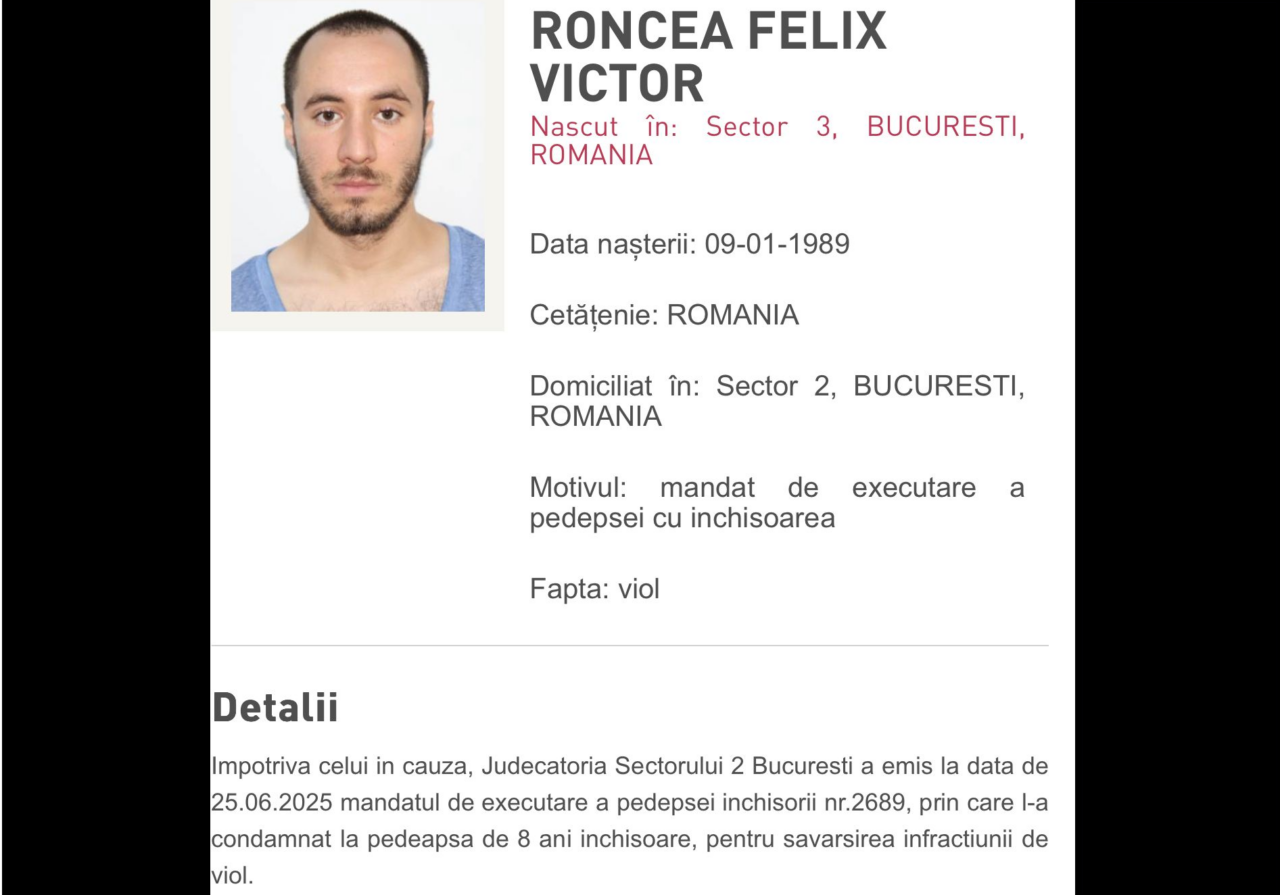 Un bărbat dat în urmărire după ce fusese condamnat pentru viol a fost prins pe acoperișul unei clădiri din Sectorul 2 al Capitalei