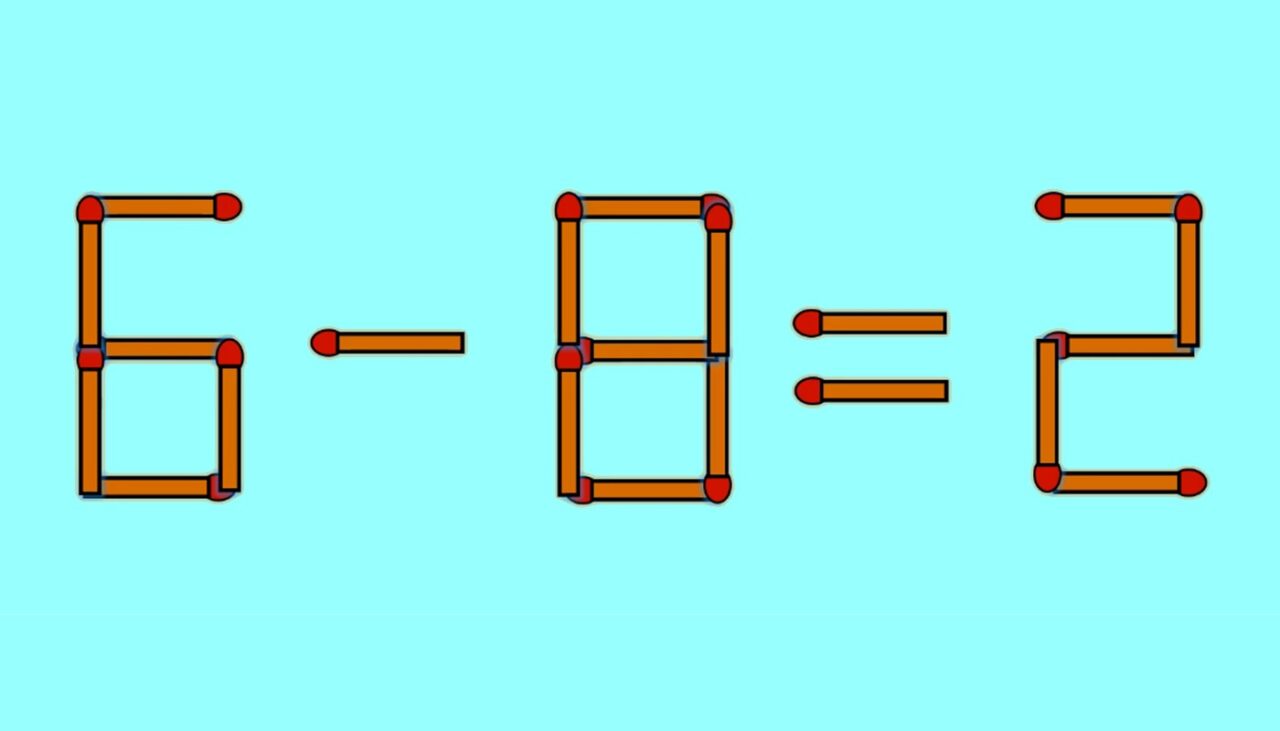 TEST IQ | Mutați un singur chibrit, pentru a transforma 6-8=2 într-o egalitate corectă