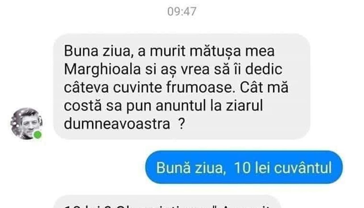 Bancul de miercuri | Anunț funerar: 10 lei cuvântul