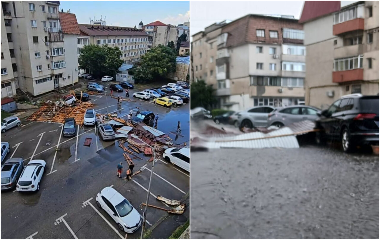 Dezastru în Târgoviște după o furtună violentă de câteva zeci de minute. Copaci doborâți, acoperișuri smulse și bulevarde blocate