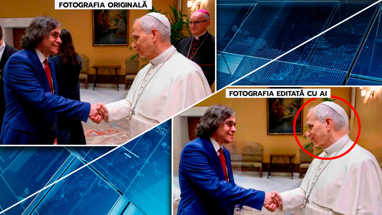 Poza pe care Mircea Cărtărescu a publicat-o pe Facebook dând mâna cu Papa este editată cu AI. Și capul Suveranului Pontif a fost modificat