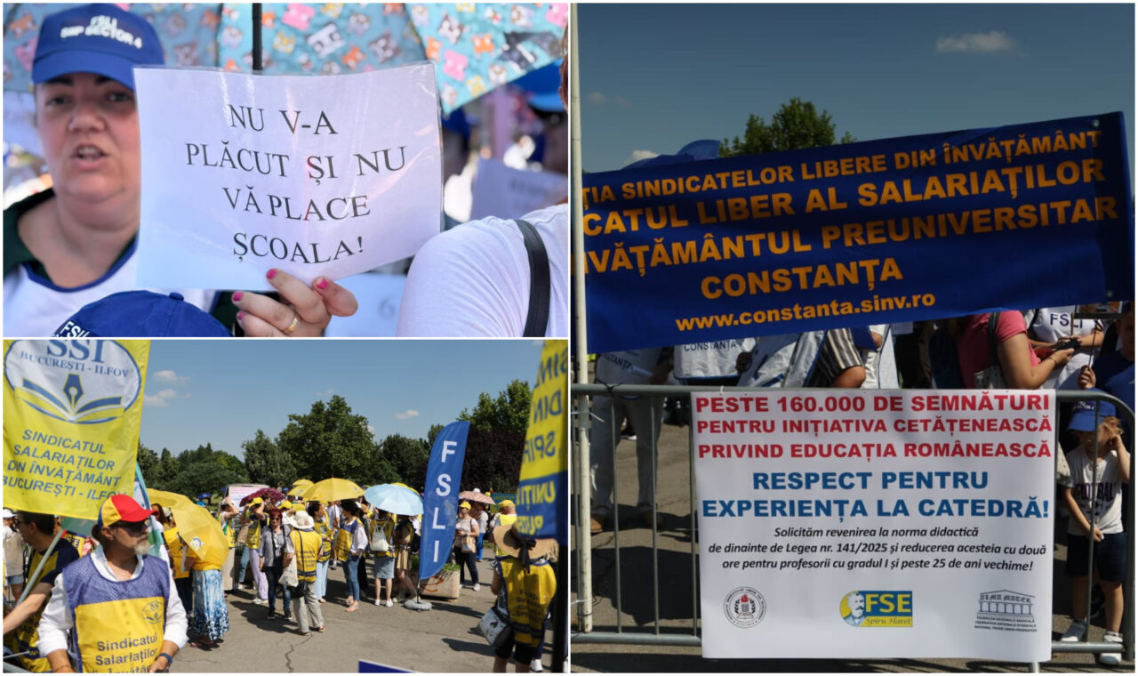 Profesorii au ieșit din nou în stradă, pe caniculă. Pentru ce au strâns sute de mii de semnături pe care le vor duce la Parlament