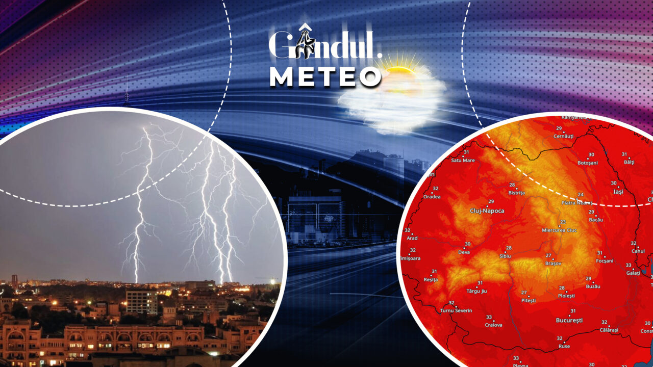 Meteorologii ANM anunță nopți tropicale, dar și instabilitate atmosferică accentuată, cu ploi torențiale, vijelii și grindină. Harta zonelor afectate