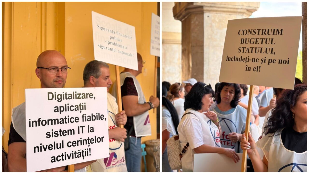 Angajații din Finanțe Publice protestează împotriva Legii Salarizării a ministrului interimar Pîslaru. Sindicaliștii avertizează cu greva generală