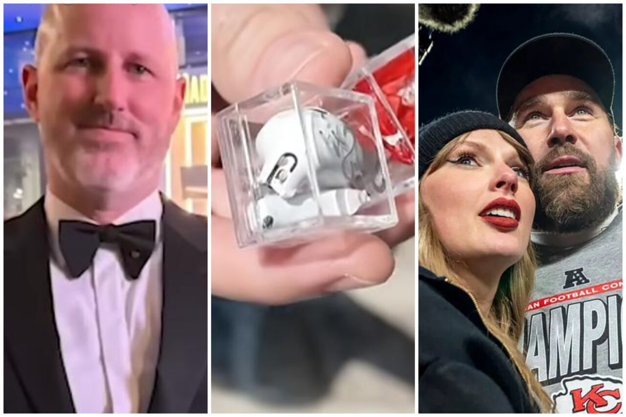 Îmbrăcat elegant, un artist din New York a adunat gunoiul de la nunta lui Taylor Swift și l-a vândut online