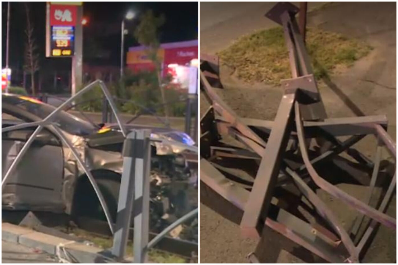 Accident pe Șoseaua Virtuții din Capitală. Un șofer a ajuns cu mașina pe liniile de tramvai după ce unul din cauciucuri a explodat