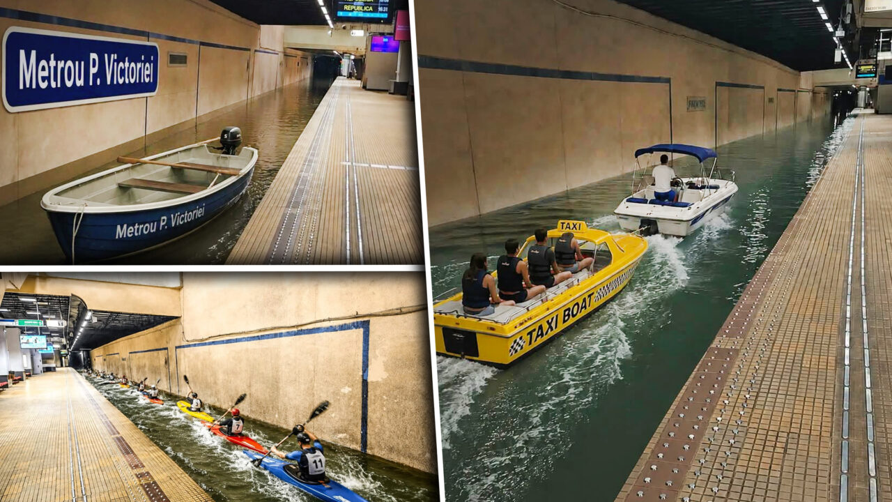 Inundație de glume pe Facebook după furtuna din Capitală. Inundația de la metrou a generat cele mai multe postări: Metroul Naval Victoriei