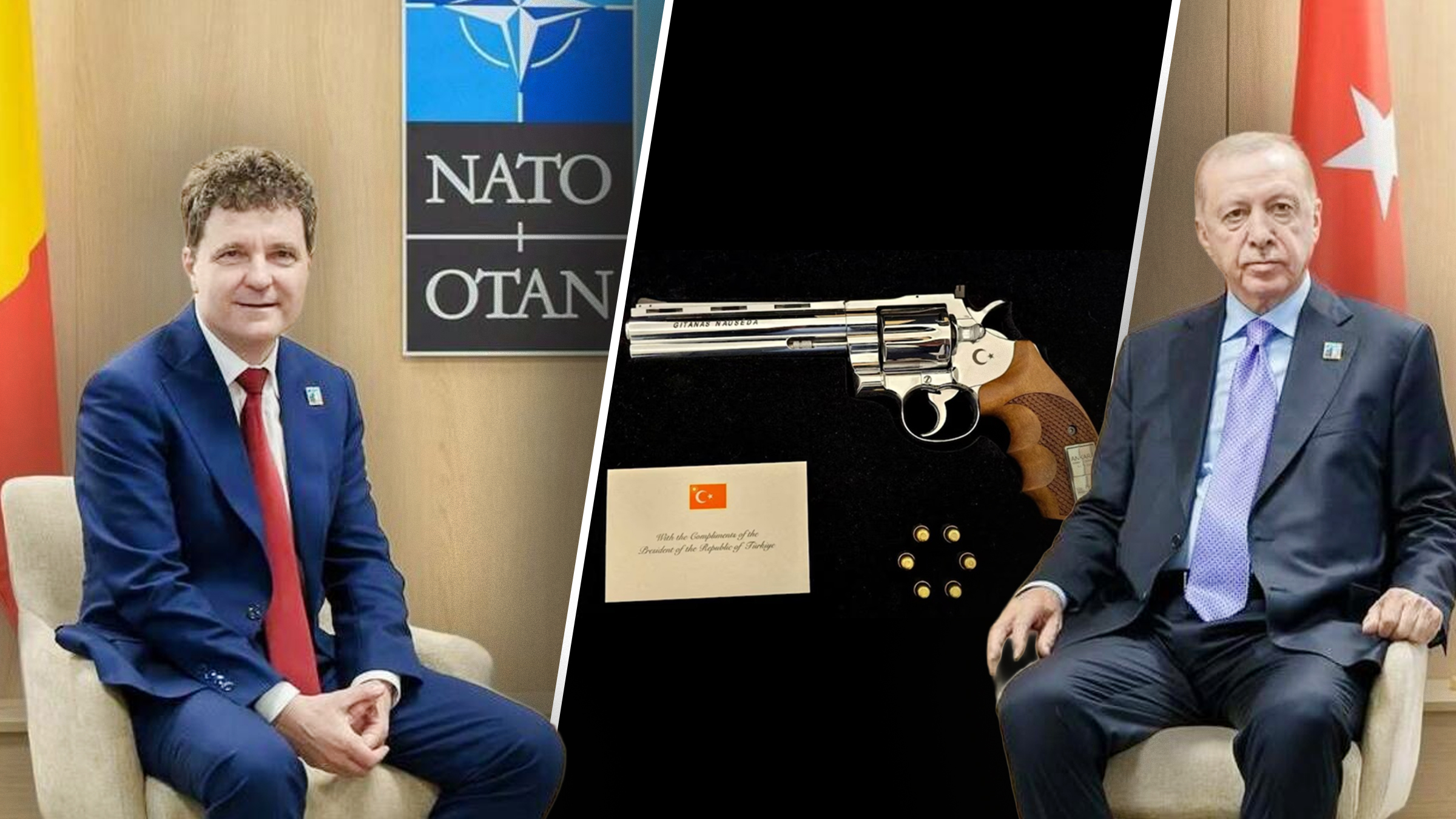 Ce scrie pe biletul care a însoțit revolverul Gumusay Magnum pe care l-a primit Nicușor Dan de la Recep Erdogan. Gândul a obținut mesajul