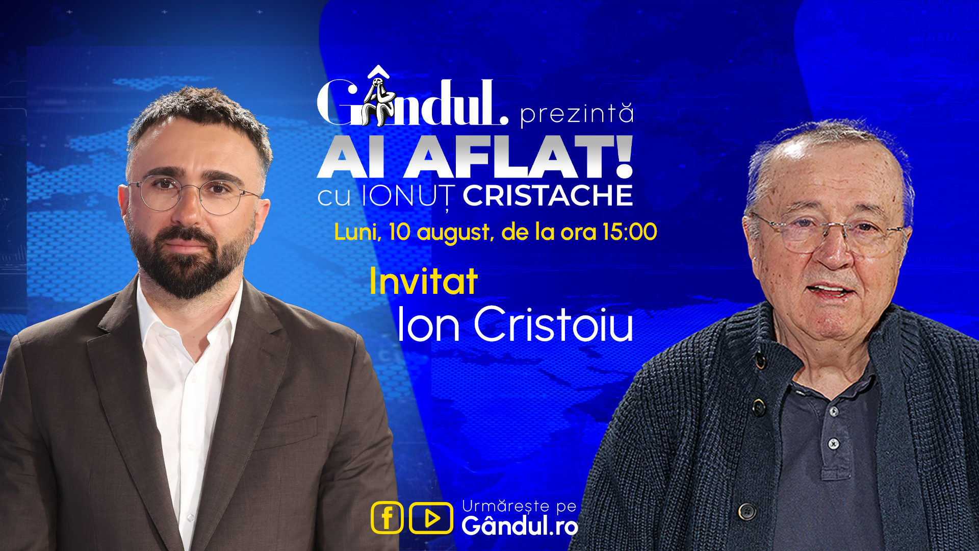 Ion Cristoiu, invitat la Ionuț Cristache pe Gândul, luni de la 15:00