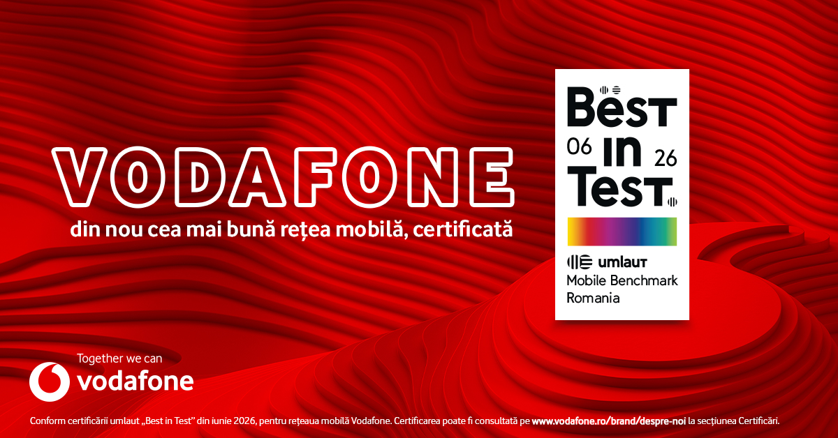 Comunicat: Vodafone România obține, pentru al cincilea an consecutiv, certificarea umlaut „Best in Test” pentru rețeaua sa mobilă