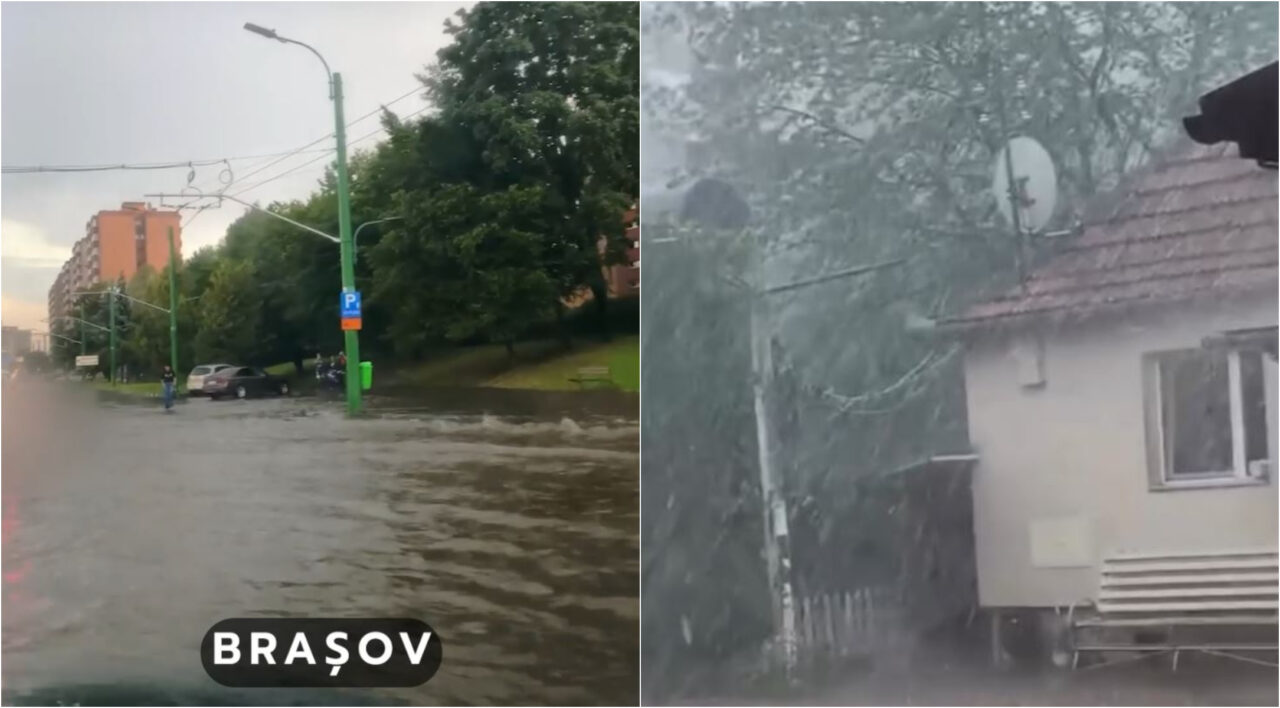 Ploile torențiale au inundat garaje și au doborât arbori în Brașov. Furtuna cu grindină a făcut prăpăd și în Bihor