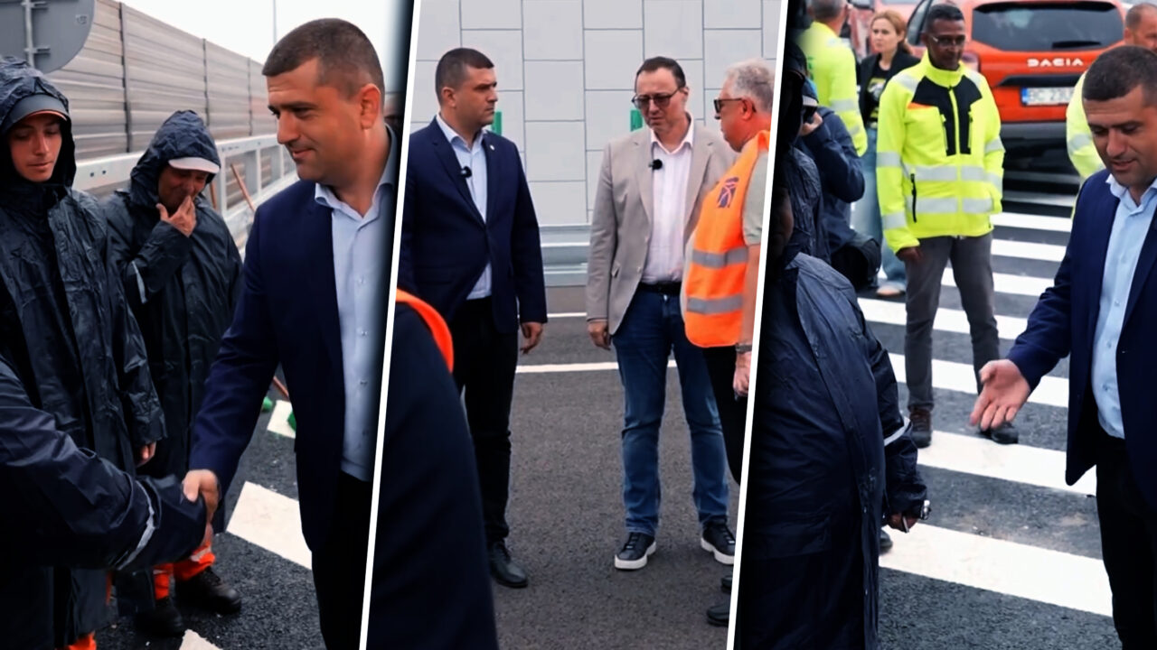 Radu Miruță se laudă cu autostrada construită de alții. Fără niciun merit, și-a luat lavaliera și camera și s-a dus să se filmeze pe tronsonul inaugurat