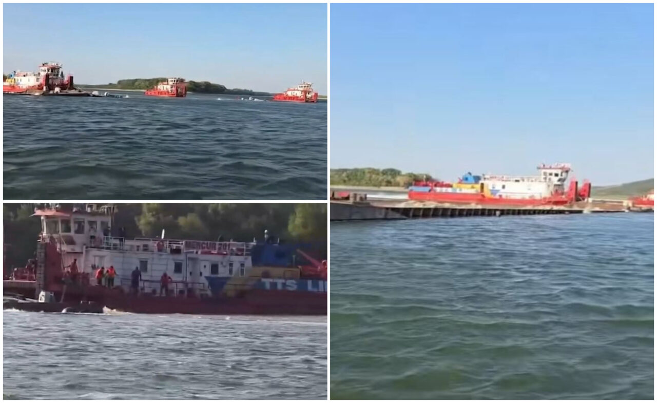 Operațiunea de scufundare a barjelor în Dunăre a fost finalizată după 7 ore. Apele Române anunță când vor fi simțite efectele