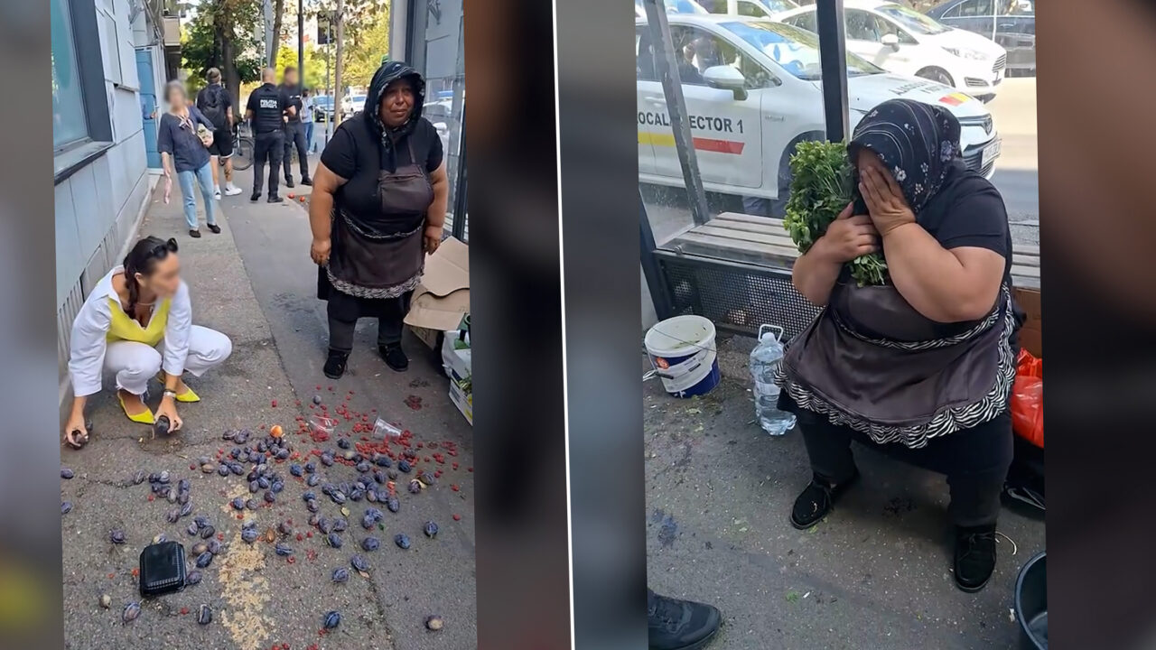 Imagini revoltătoare în Sectorul 1. O bătrână care vindea fructe și legume a izbucnit în plâns după ce polițiștii locali i-au împrăștiat marfa pe trotuare