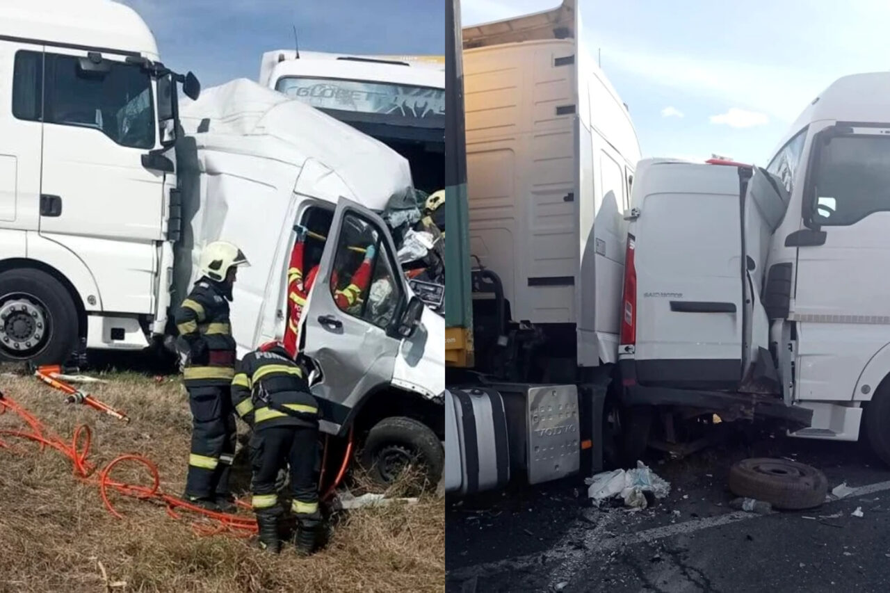 Accident grav în Caraș-Severin. Două femei au murit după ce microbuzul în care se aflau a fost strivit între două TIR-uri