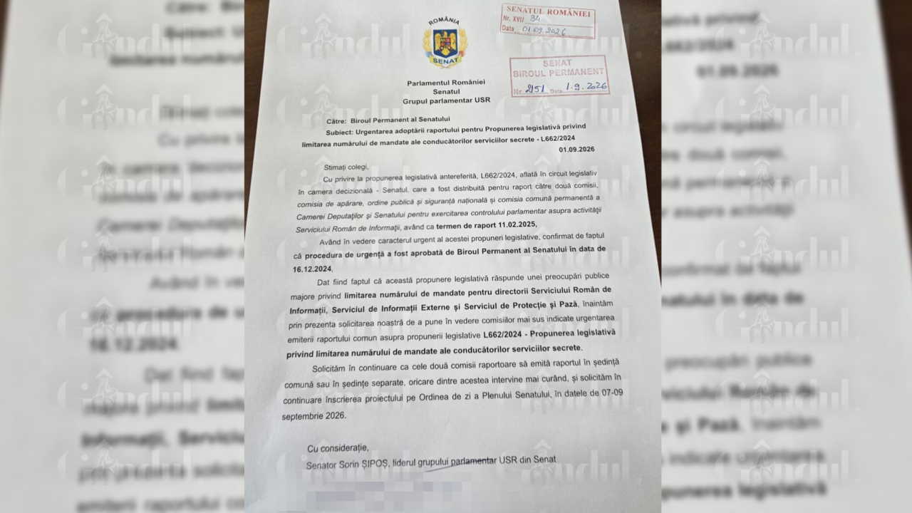 USR scoate de la sertar un proiect de lege prin care propune limitarea numărului de mandate pentru directorii serviciilor secrete. Inițiativa vine în contextul acuzațiilor aduse lui Lucian Pahonțu. Gândul prezintă, în exclusivitate, documentul