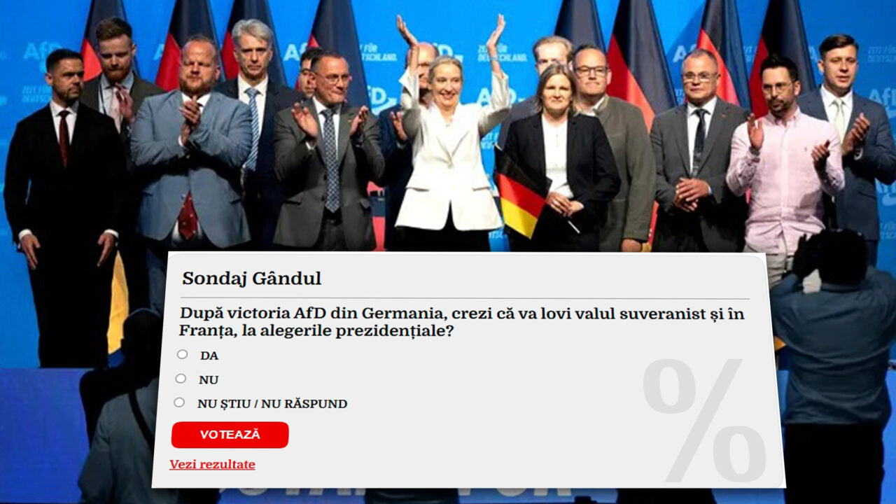 Sondaj Gândul. Aproape 6.000 de cititori au răspuns la întrebarea ziarului: „După victoria AfD din Germania, crezi că va lovi valul suveranist și în Franța, la alegerile prezidențiale? Rezultatul surpriză