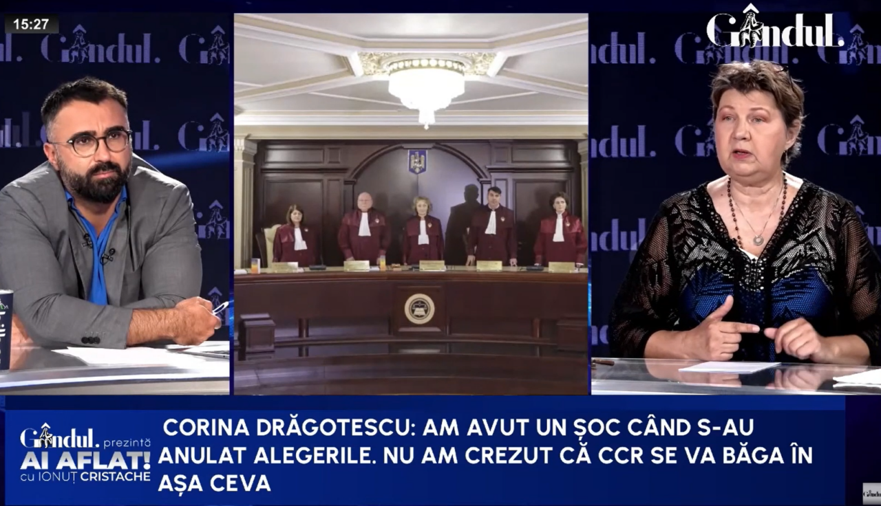 Corina Drăgotescu: Am avut un șoc la anularea alegerilor/Nu am crezut că CCR se va autoproclama drept supremă peste votul cetățenilor