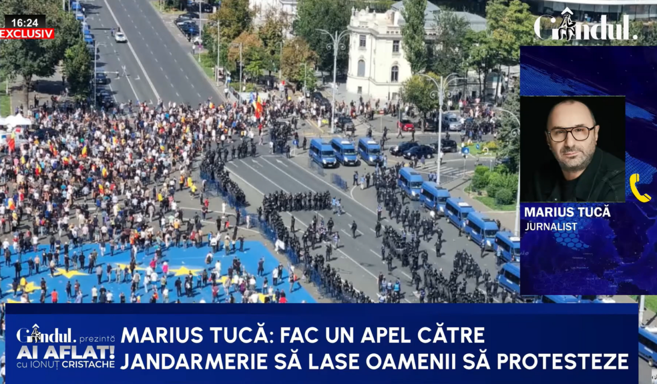 Marius Tucă: Fac un apel la jandarmerie să nu mai atace protestatarii/Zeci de dube de jandarmi apără o clădire goală