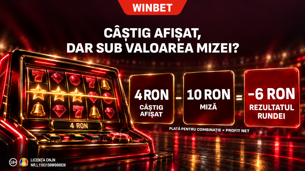 (P) Pe ecran apare „câștig”, dar suma este mai mică decât miza rundei. Cum e posibil?