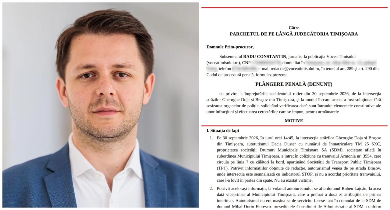 Plângere penală pe numele noului primar USR al Timișoarei, Ruben Lațcău. Urmașul lui Fritz se confruntă cu o serie de acuzații, privind accidentul rutier în care a fost implicat, cu o zi înainte de preluarea mandatului de edil