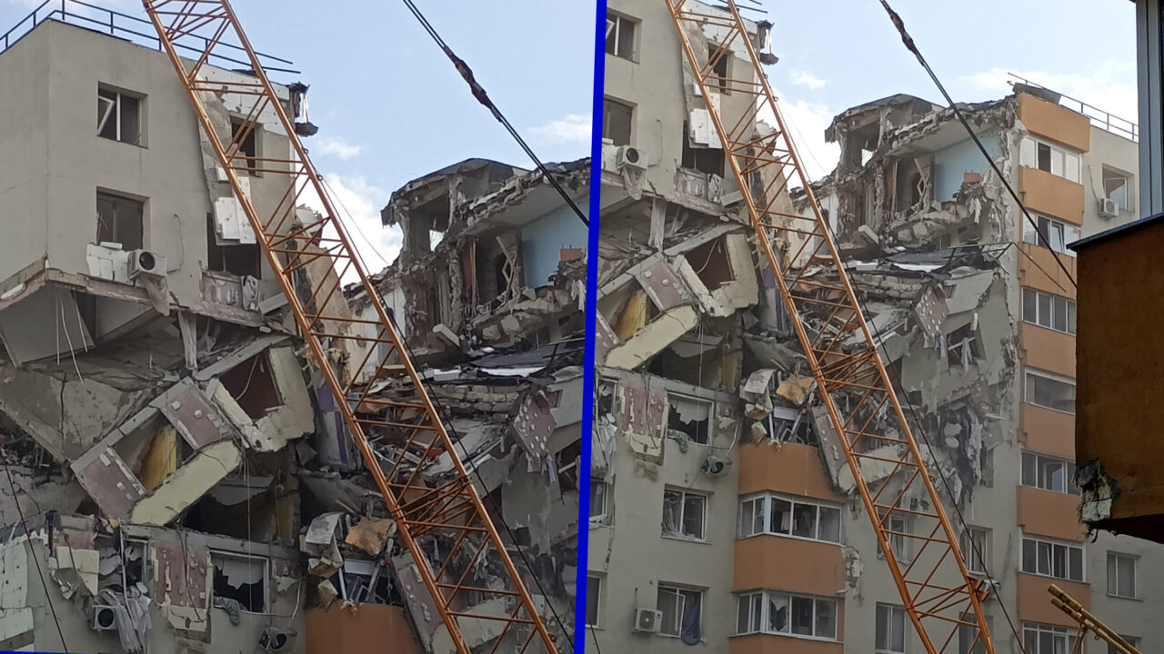 Cad bucăți mari de moloz la blocul explodat din Rahova Ce se întâmplă cu macaraua din apropierea imobilului Precizările Primăriei Capitalei și ale firmei care se ocupă de demolare