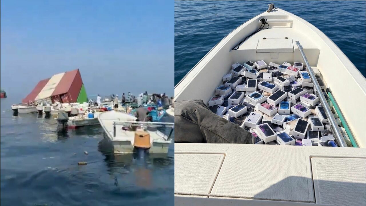 Vânătoare de iPhone-uri în Strâmtoarea Ormuz. Sute de pescari au ieșit pe mare după ce o navă cu 2.500 de containere s-a scufundat