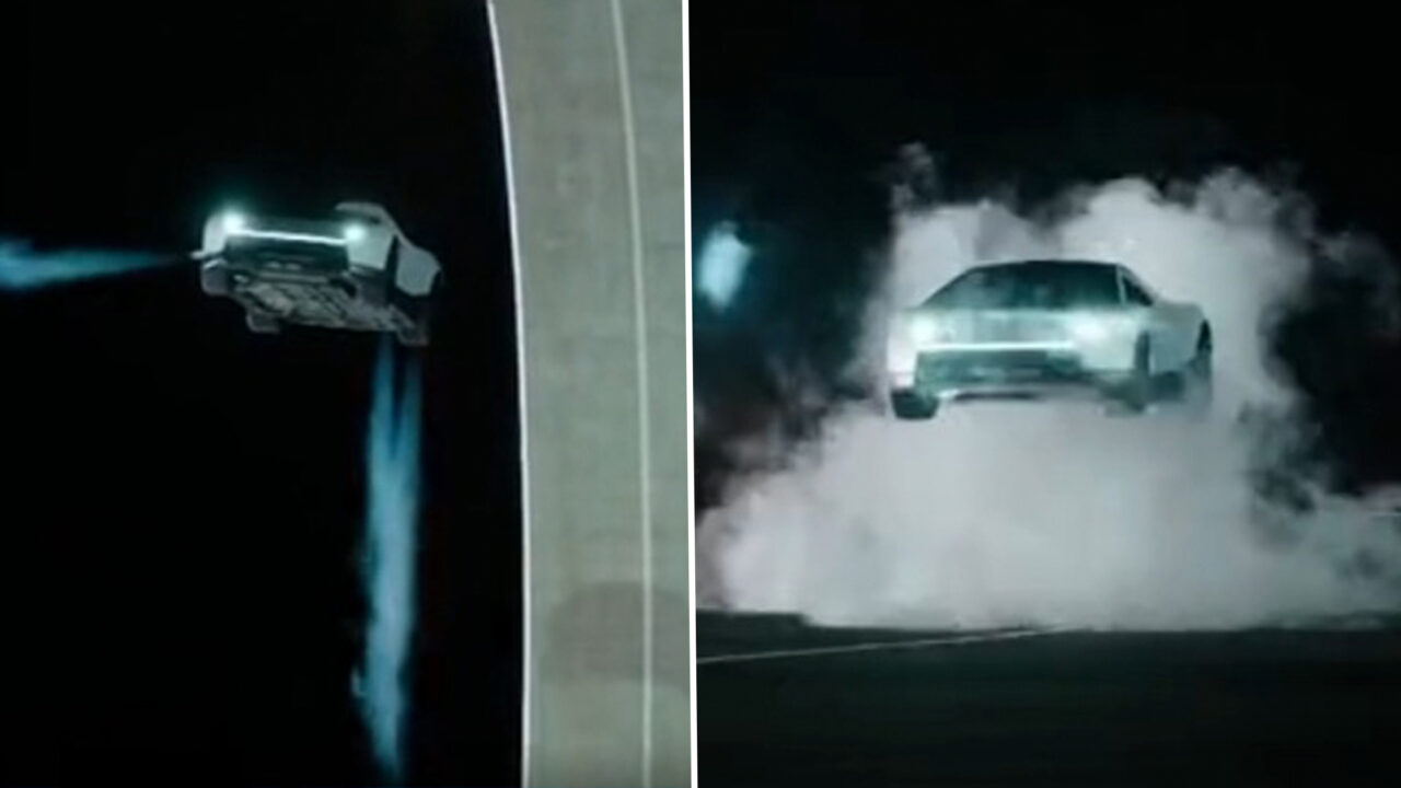 Elon Musk a dezvăluit întregii lumi prima mașină zburătoare Tesla la o cascadorie auto. Într-o secundă, s-a propulsat peste alte mașini parcate