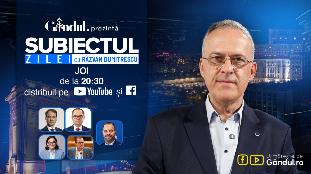 „Subiectul Zilei cu Răzvan Dumitrescu” începe joi, 15 octombrie, de la ora 20:30, live pe Gândul. În exclusivitate, Robert Negoiță, dezvăluiri despre guvernul Niculescu. Capcana care i-a lăsat pe unii cu buza umflată