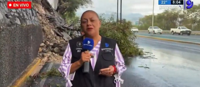 Momentul în care o jurnalistă este lovită de o mașină în timp ce transmitea în direct